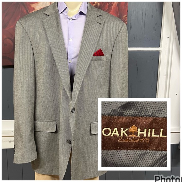 OAK HILL Big & Tall Blazer Sport Coat Mens 2XLT (50/52L) Long Polyester Gray
